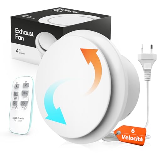 SBONNI aspiratore bagno 100 mm - Ventola Aspirazione Silenzioso con Telecomando, 2 Direzioni, 2 Velocità - Potente Aeratore Bagno con Funzione Memoria, 95m³/h / 130m³/h 12W Aspiratore Cucina Garage