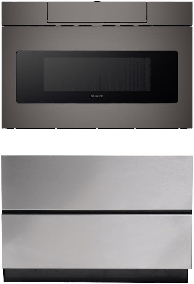 Sharp SMD2470AH 24" Microwave Drawer with 1.2 cu. ft. Capacity in Black Stainless Steel with Pedestal