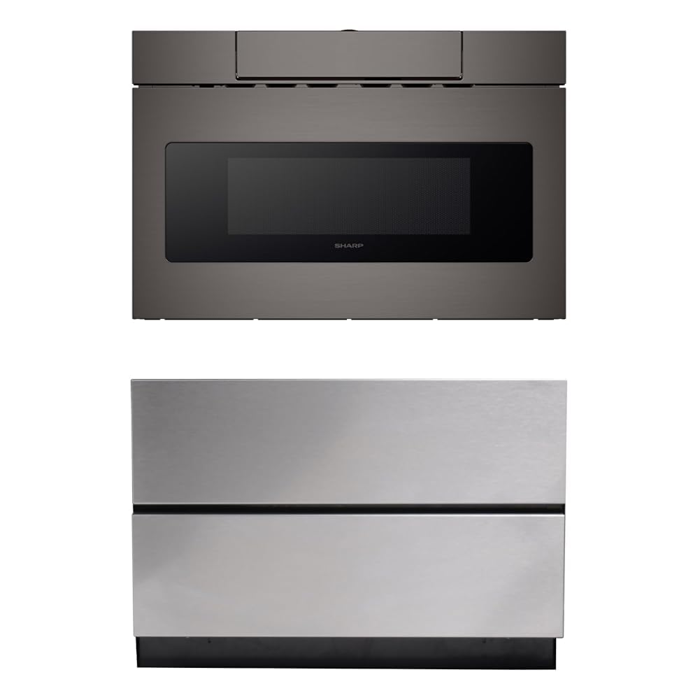 Sharp SMD2470AH 24 Microwave Drawer with 1 2 cu ft Capacity in Black Stainless Steel with Pedestal