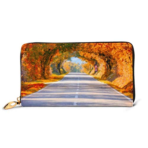 Preisvergleich Produktbild JHGFG Mode Handtasche Reißverschluss Brieftasche Herbst Herbst Straße Landschaft Echte Bäume Telefon Kupplung Geldbörse Abendkupplung Blockieren Leder Brieftasche Multi Card Organizer