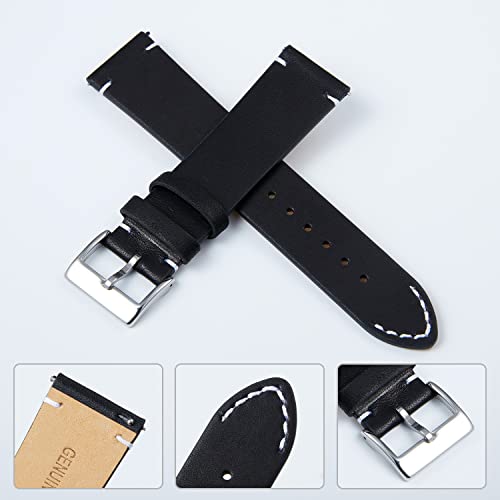 BINLUN Leather Watch Band Replacement Quick Release Genuine Leather Watch Straps 12mm 14mm 16mm 18mm 20mm 22mm or 24mm for Men and Women Black/Brown/Light Brown/Orange (Black, 12mm) by BINLUN - Used condition - Image 3