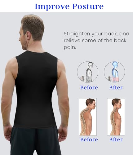 Image of Compression Shirt Men Slimming Body Shaper Vest Crewneck Workout Tank Top | Tummy Control Undershirts, Gynecomastia Compression Shirts, Back Support, Sleeveless Muscle Shirts, Shaping Tank Top