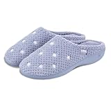 Isotoner® Ladies Popcorn Terry Mule Slippers, Pillowstep® Memory Foam with 360° Surround Comfort, Secret Sole Support, Durable Sole, Machine Washable, Iris Blue Star, 6 UK