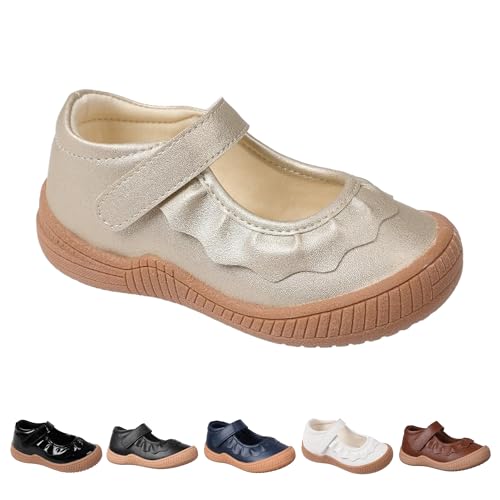 Oomphies Amina Ruffled Mary Jane Shoes for Girls – Comfy Slip On Dress Shoes with Hook & Loop Closure and Cushion Footbed