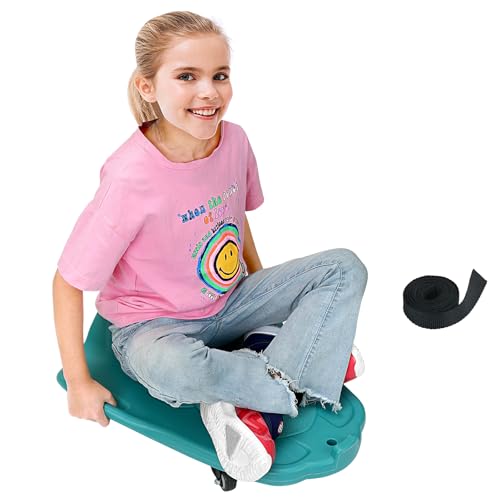 Large Scooter Board for Kids,Plastic Floor Scooter Board with Handles, Buckle and 1 Rope, Gym Scooters for Indoor Outdoor Sports,Sensory Training, Green