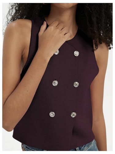 Image of SHENHE Women's Double Breasted Sweater Vest Sleeveless Crewneck Elegant Dressy Vest Tank Red Violet Large