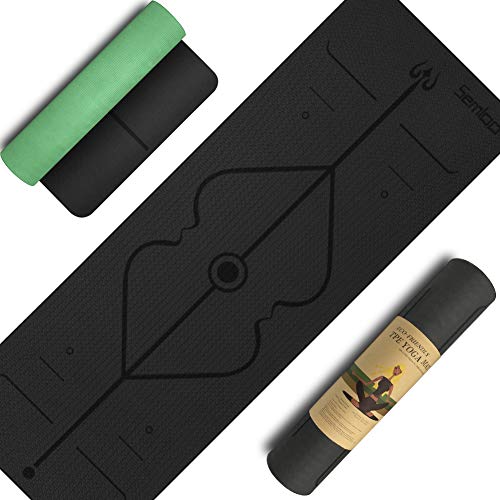 TPE Non Slip Yoga Mat with Alignment Lines 1/4 Inch Thick for Women Men, Extra Wide High Density Anti-Tear Eco-Friendly 72 Inch Exercise Mat with Carrying Strap Pilates Home Gym Workout Fitness