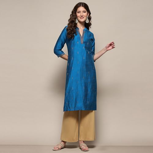 Image of BIBA Women Polyester Regular Fit Yard-Dyed Straight Kurta