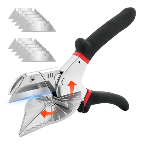 Miter Shears, Multi Angle Miter Shear Cutter With 10 Replacement Blades, 45-135 Degree Adjustable Angle Scissors Trim Shears Tools for Cutting Plastic, PVC and Thin Wood Strips