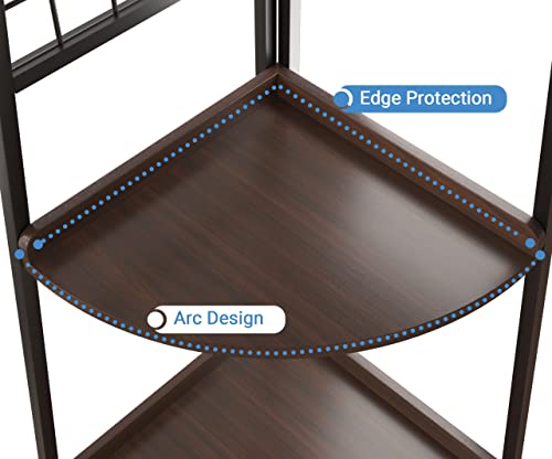 Kingfun 72 Inch Corner Shelf, 5 Tier Tall Corner Bookshelf With Hooks, Wood & Metal Corner Bookcase, Corner Ladder Shelf Decor For Living Room, Bedroom, Bathroom, Kitchen, Home Office (Brown) #TOP5