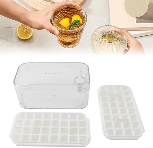 Ice Cube Trays with LId and Bin, 64 Pcs Ice Cube Tray Innovative Food Grade Large Capacity Easy Release Ice Cube Mould with Transparent Lid Kitchen Gadgets and Apartment Essentials