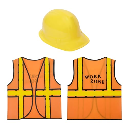 BLUE PANDA 6 Set Construction Worker Costume, Kids Construction Vest and Kids Hard Hat for Dress-Up, Construction Theme Birthday Party, or Halloween Costume
