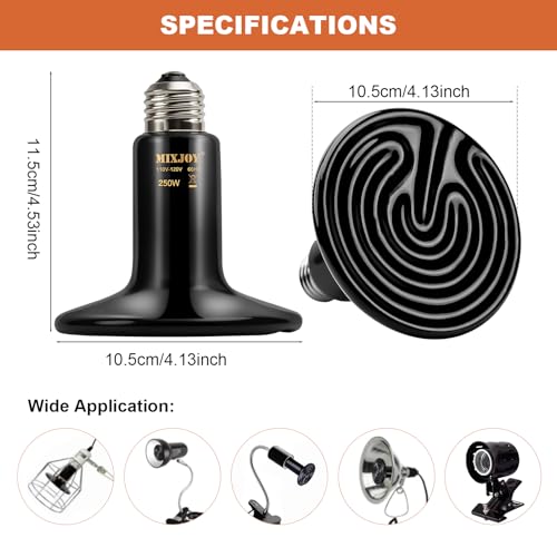 MIXJOY 250W Ceramic Heat Emitters - 2Pack Reptile Heat Lamp Bulbs, No Light Emitting, Ideal for Gecko, Lizard, Bearded Dragon, Turtle, Snake & Chicken by MIXJOY - Image 7
