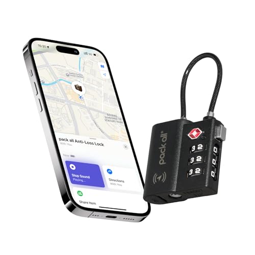 pack all Anti-Lost Tracking Luggage Lock, Smart TSA-Approved Cable Lock | Compatible Only with iOS, USB-C Rechargeable, Resettable 3-Digit Code, Clear Number Dials, Flexible Cable, 1 Pack - image 1