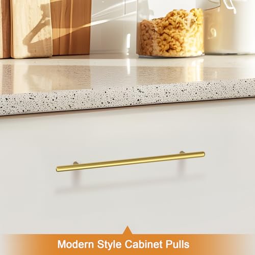 Image of Probrico 30 Pack 10 Inch Center-to-Center Kitchen Cabinet Pulls T Bar Gold Cabinet Handles Modern Drawer Hardware Dresser Pulls, 12-3 /5 inch Total Length