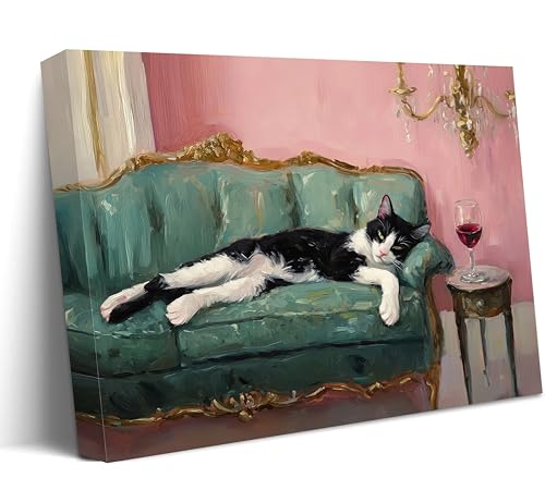 CCZ Framed Tuxedo Cat With Red Wine Canvas Wall Art