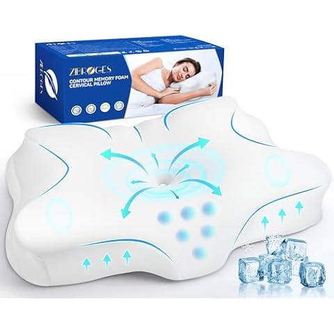 zibroges Cervical Pillow, King Size Cooling Pillowcase with Ear Hole Memory Foam Pillow for Neck Head Shoulder Pain Relief Sleeping Supports Your Head for Side, Back and Stomach Sleepers Cover