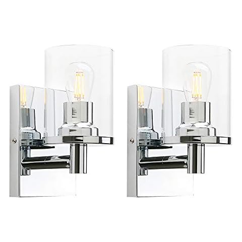 Yosoan Lighting Pack of 2 Modern Glass Wall Lights Indoor, Vintage Up Wall Light Fittings for Living Room, Dining Room, Bedroom, Hallway, Kitchen (Chrome) Cover