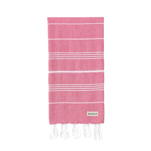 Blue Beach Turkish Towel - 100x180cm Large Turkish Hammam Peshtemal Towel - Super Absorbent, Quick Dry, Sand Free, Lightweight, Compact Towels for Swimming, Bath, Yoga Gym, Sauna and Travel (Fuchsia)