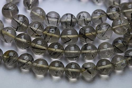 LKBEADS 25 cm pełny sznurek, rzadkie czarne turmalinowane gładkie kulki rozmiar 6-6,5 mm