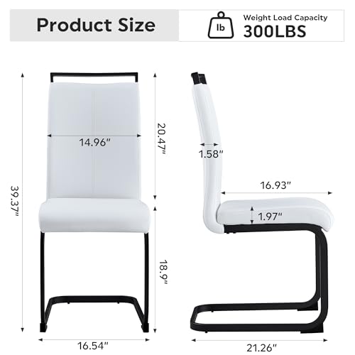 Image of Baysitone Modern Dining Chairs Set of 4, Side Dining Room Chairs with Black Frame, Kitchen Chairs with Faux Leather Padded Seat High Back, for Dining, Kitchen, Living Room in White