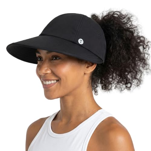 ChicPony Cooling Wide Brim Sun Hat for Women - Black Ponytail Cap