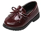 WUIWUIYU Girls Patent Leather Slip-On Penny Loafers Flats Bow Tassel Oxfords Moccasins Dress Shoes B