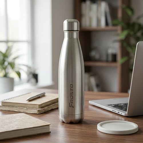 Image of Thermosteel Insulated Water Bottle 500ml | Stainless Steel Vacuum Flask | Hot 12Hr Cold 12Hr | Leak Proof | Thermos for Travel Gym Office Hiking |Silver