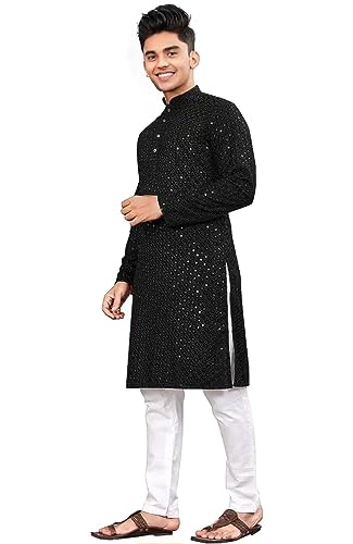 Image of Trustous Men's Indian Ethnic Wear Straight Lucknowi Kurta