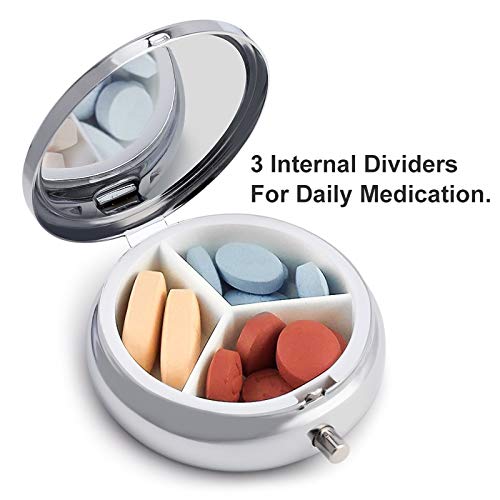 Metal Pill Box, 3 Compartment Pill Case, Round Small Pill Holder For Travel - Rabbit #TOP6