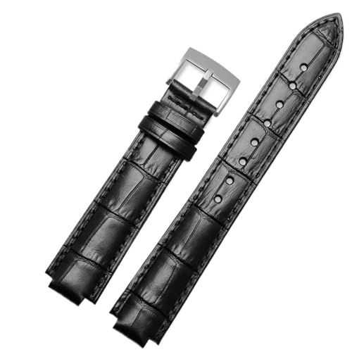 YSABVCP Genuine Leather Watch Band Fit For Louis Vuitton Tambour Series Q1121 Q114k Soft Comfortable Raised Mouth Watch Strap18 21mm(Black-Steel-K1,21x12mm)