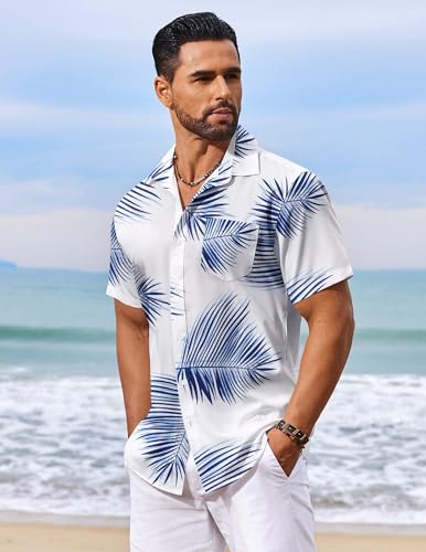COOFANDY Men's Hawaiian Shirt Short Sleeve Floral Button Down Shirts Tropical Vacation Beach Shirts with Pocket3