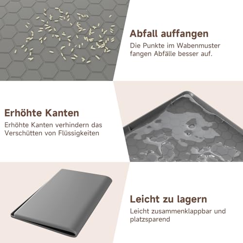 Große Katzenklo Matte 80x56cm, Katzenstreu Matte aus Lebensmittelechtem Silikon, Wasserdicht Urinbeständiges Katzenmatte Katzenklo, Leicht zu Reinigen, Rutschfeste Katzenmatte für den Boden - Grau