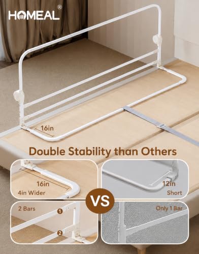 Image of HOMEAL Bed Rail for Toddlers, 59 inch Extra Long Swing Down Bed Rail Guard with Double Reinforced Stability, Foldable Metal Safety Guard for King, Queen, Full & Twin Beds, White