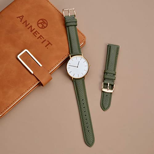 Image of ANNEFIT Watch Band 18mm, Quick Release Textured Padded Leather Straps with Rose Gold Buckle for Men and Women (Army Green)