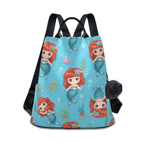 Sac à dos femme tendance sirène dessin animé avec zip antivol pour le voyage