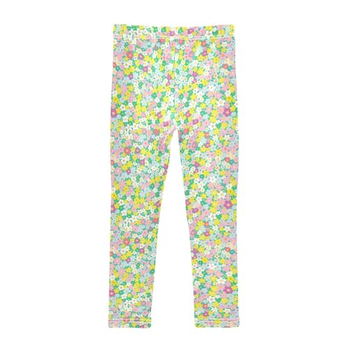 ALAZA Flower Yellow Green Girls' Leggings Ankle Length Toddler Kids Basic Full Length Tights Yoga Pants2