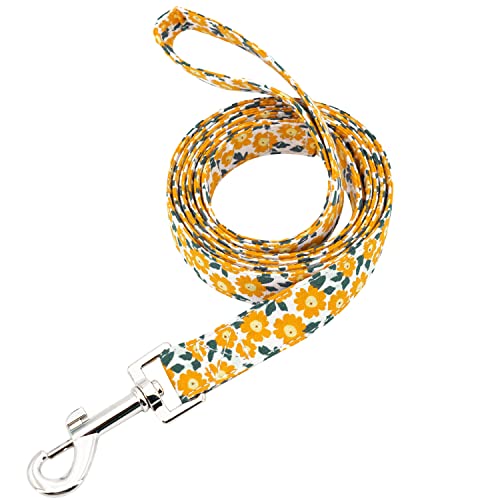 Image of Cute Dog Leash with Soft&Comfy Cotton Handle，Girl Pet Gift for Small Medium Large Dogs Cats Daily Walking（Yellow Flowers，L）