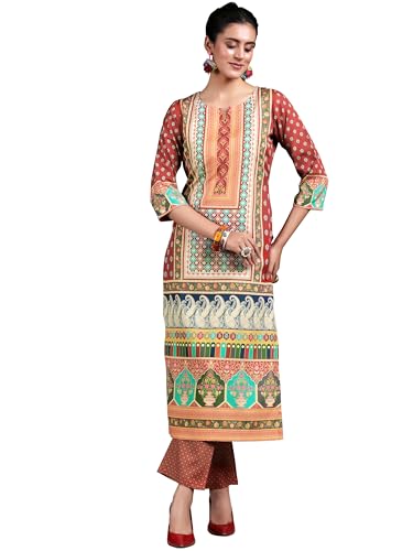 Image of Libas Womens Printed Crepe Straight Kurta With Palazzos | daily wear suit