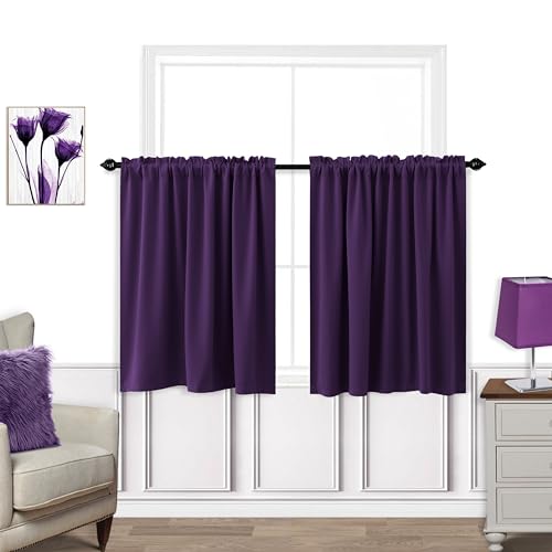 Image of KOUFALL Purple Curtains for for Bedroom Kitchen,Blackout Short Black Out Curtains 36 Inch Long