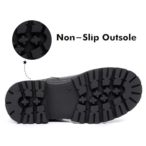 Ahannie Girls Chelsea & Combat Boots with Side Zipper – Kids Black Ankle Booties Fashion Shoes(Little Kid/Big Kid)4