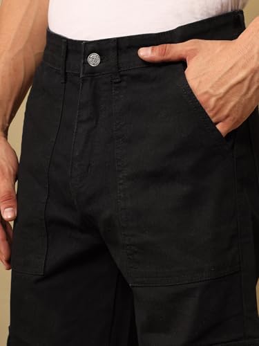 Image of KOTTY Mens Solid|Mid Rise| Utility Pocket|Button|Ankle Length Cargo Jeans