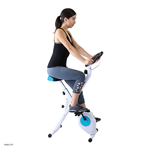 Xspec Foldable Stationary Upright Exercise Folding Workout Indoor Cycling Bike, Blue - Thumbnail 4