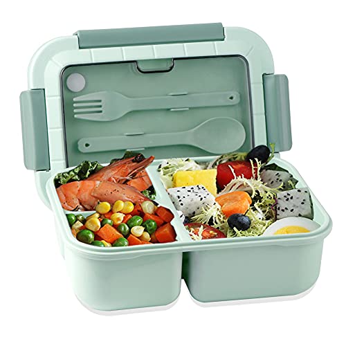 Iteryn Bento Box for Adults/Kids, 3 Compartments Leakproof Bento Box Adult Lunch Box Reusable with Spoon and Fork, Food-Safe Bento Lunch Box Containers is Suitable for School, Office, Picnic