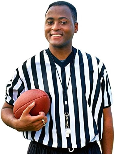 Crown Sport Goods | Men's Official Black & White Striped Referee/Umpire Jersey | Pro-Style Uniform | Short Sleeve V-Neck Style