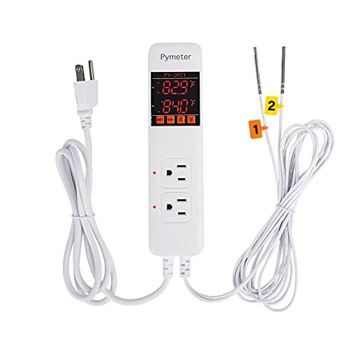 Pymeter Dual Probe Plug In Temperature Controller Heat Mat Thermostat Reptile Temp Controlled Outlet For Terrarium, Aquarium, Brewing, Seedling, Germination And Greenhouse #TOP5
