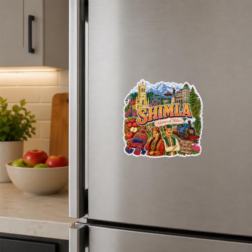 Image of Zesta Wooden Fridge Magnets Set | Refrigerator Decor Magnets for Kitchen | India Souvenir Fridge Magnet Collection | Wooden Magnet for Fridge Door Decoration (Shimla)