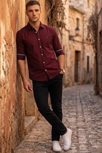Image of Louis Philippe Men's Cotton Slim Fit Over Dyed Color Depth Comfortable and Durable Soft Handfeel Full Sleeve Solid Casual Shirt