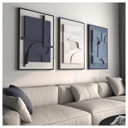 Large 3D Framed Blue and White Wall Art