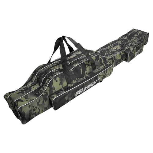Seaknight Portable Fishing Rod Case - 2 Sizes (53.15in/59.0in) Oxford Fabric Tackle Storage Bag for Travel, Durable Rod Carrier for Freshwater & Saltwater Anglers (Black Camou, 150cm/ 59.0in)